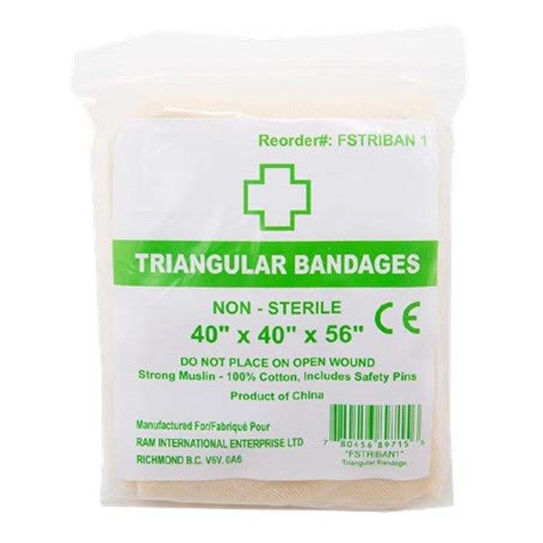 Triangular bandage with 2 safety pins (40"x40"x56")