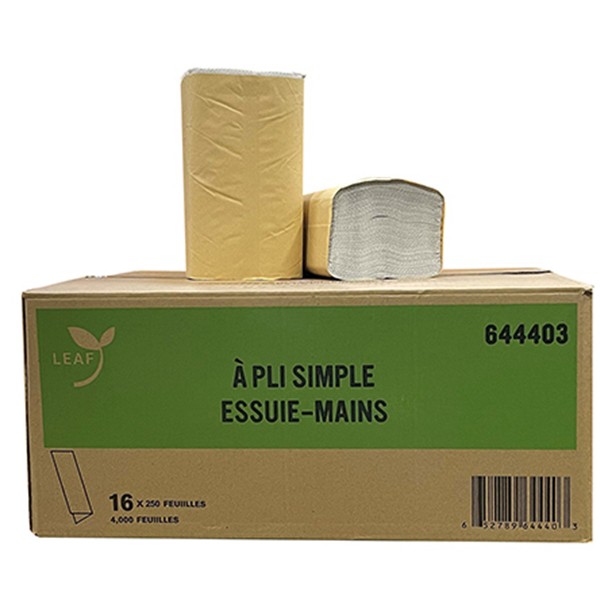 Folding Single Ply Paper Towel, White 250 Sheets (Case of 16)