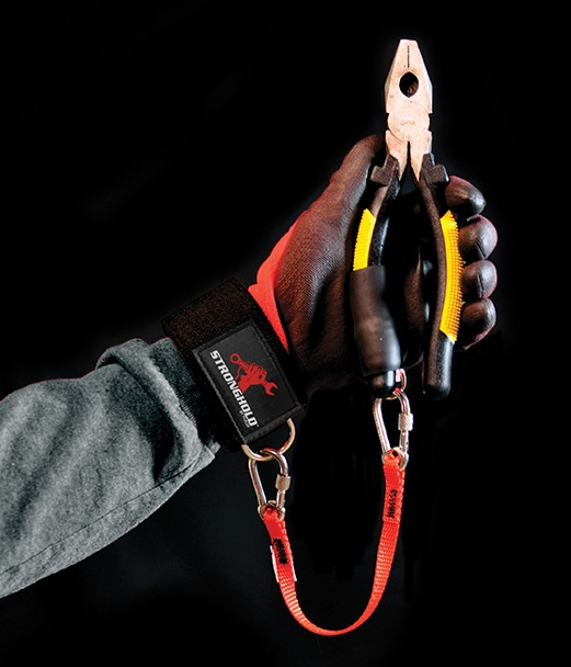 Cinching wrist strap and tether with carabiners